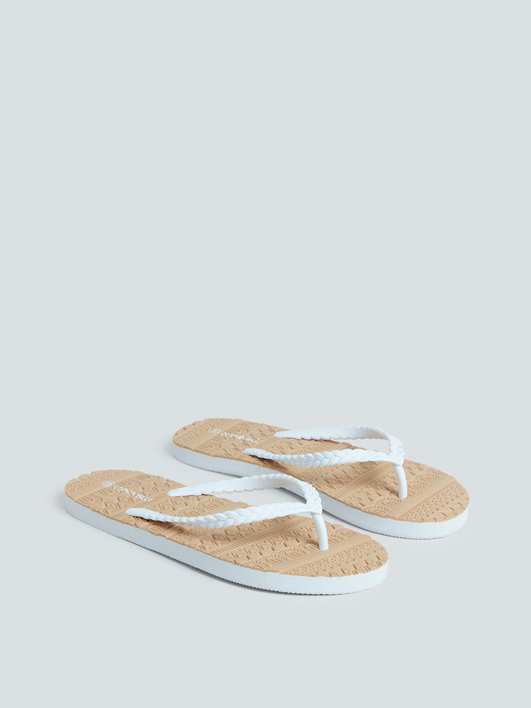 LUNA BLU White Woven-Textured Flip-Flops